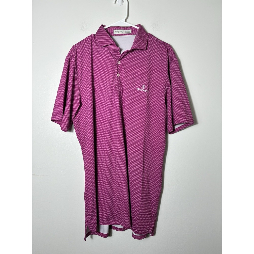 HOLDERNESS & BOURNE Straight Down Polo Sz Large Pink True North Logo Preppy Golf